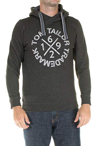 TOM TAILOR Herren Sweathoody mit Kaputze und Druck Sweatshirt, Grau (Black Grey Melange 2572), Medium von TOM TAILOR