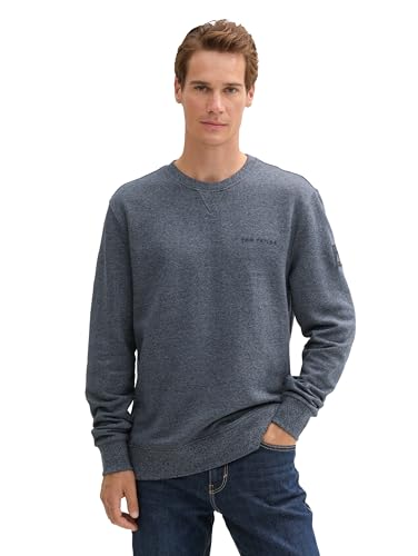 TOM TAILOR Herren Sweatshirt mit Logo-Print, 19932 - Navy Grindle Structure, XL von TOM TAILOR