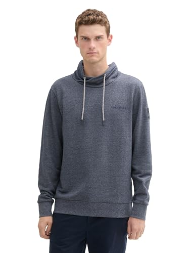 TOM TAILOR Herren Sweatshirt mit hohem Kragen, 19932 - Navy Grindle Structure, L von TOM TAILOR