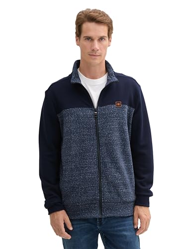 TOM TAILOR Herren Sweatshirtjacke mit Stehkragen, 10668 - Sky Captain Blue, XL von TOM TAILOR