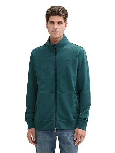 TOM TAILOR Herren Sweatshirtjacke mit Stehkragen, 24704 - Deep Green Lake Melange, XXL von TOM TAILOR