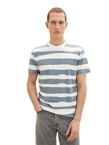 TOM TAILOR Herren T-Shirt 1035557, 31510 - Water Navy Stripes Beige Base, S von TOM TAILOR