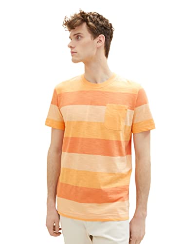 TOM TAILOR Herren T-Shirt 1035616, 31499 - Washed Out Orange Blockstripe, L von TOM TAILOR