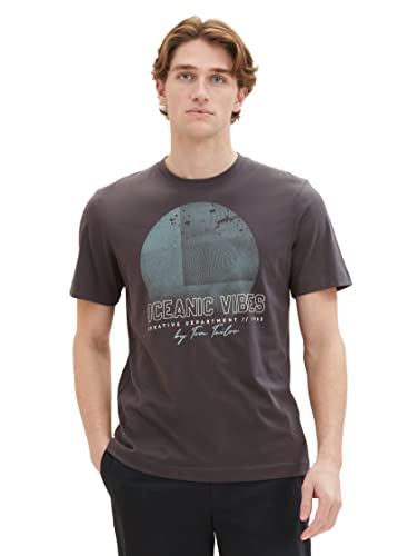 TOM TAILOR Herren 1037802 T-Shirt mit Fotoprint aus Baumwolle, 10899-Tarmac Grey, XL von TOM TAILOR