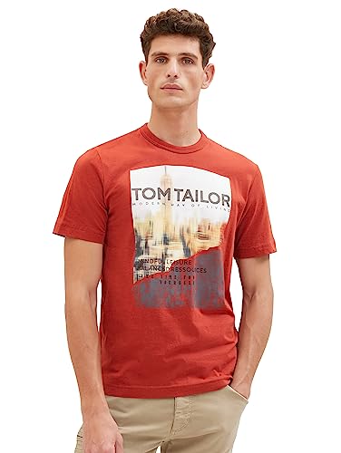 TOM TAILOR Herren 1037810 T-Shirt mit Fotoprint aus Baumwolle, 14302-velvet red, L von TOM TAILOR