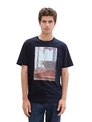 TOM TAILOR Herren T-Shirt mit Fotoprint aus Baumwolle,10668 - Sky Captain Blue, XL TOM TAILOR Herren T-Shirt mit Fotoprint aus Baumwolle,10668 - Sky Captain Blue, XL von TOM TAILOR