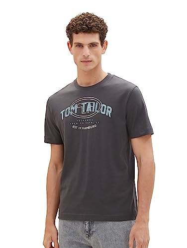 TOM TAILOR Herren 1039832 T-Shirt mit Logo-Print, 10899-Tarmac Grey, S von TOM TAILOR