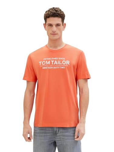 TOM TAILOR Herren T-Shirt mit Logo-Print, 11834 - Soft Peach Orange, L von TOM TAILOR