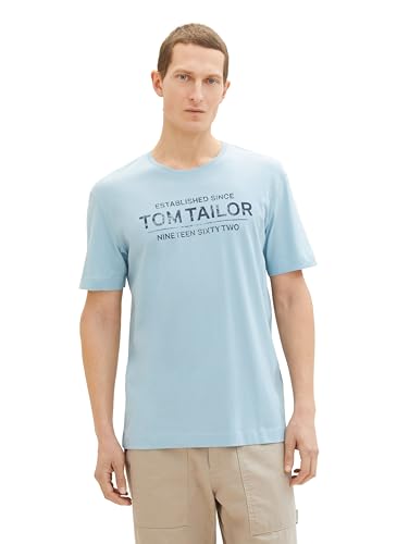 TOM TAILOR Herren T-Shirt mit Logo-Print, 26298 - Calm Cloud Blue, L von TOM TAILOR