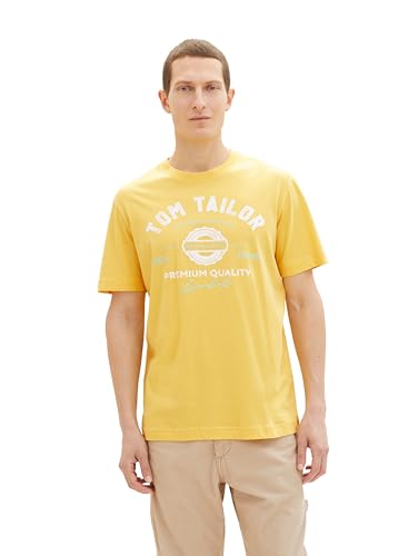 TOM TAILOR Herren T-Shirt mit Logo-Print aus Baumwolle, sunny yellow, M von TOM TAILOR