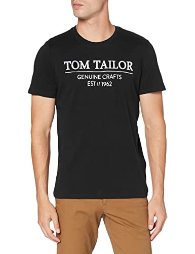 TOM TAILOR Herren T-Shirt mit Logo-Print aus Bio-Baumwolle, Black, XXL von TOM TAILOR