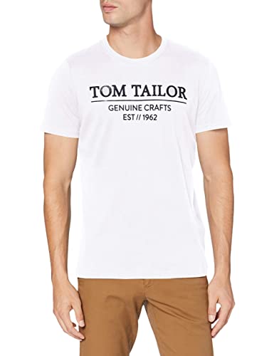 TOM TAILOR Herren T-Shirt mit Logo-Print aus Bio-Baumwolle, White, S TOM TAILOR Herren T-Shirt mit Logo-Print aus Bio-Baumwolle, White, S von TOM TAILOR