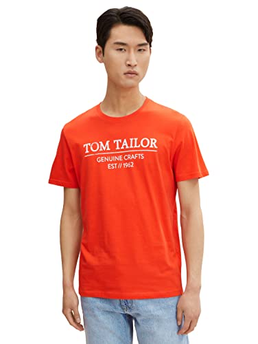 TOM TAILOR Herren T-Shirt mit Logo-Print aus Bio-Baumwolle, Grenadine Red, M von TOM TAILOR