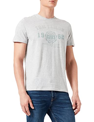 TOM TAILOR Herren T-Shirt mit Logoprint 1029685, 15398 - Light Stone Grey Melange, M von TOM TAILOR