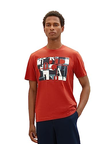 TOM TAILOR Herren 1037815 T-Shirt mit Print aus Baumwolle, 14302-velvet red, XL von TOM TAILOR