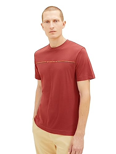 TOM TAILOR Herren T-Shirt mit Streifen-Print & Logo, 32220 - Burned Bordeaux Red, S von TOM TAILOR