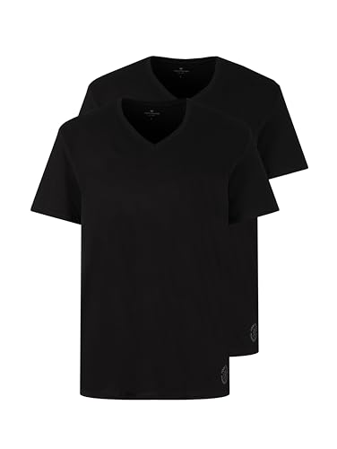 TOM TAILOR Herren T-Shirt mit V-Ausschnitt im Doppelpack, 29999 - Black, XXL von TOM TAILOR