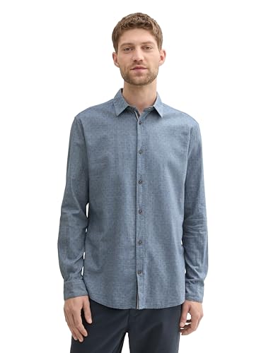 TOM TAILOR Herren Tailliertes Hemd mit Alloverprint,36023 - mid Blue Circle Design, M von TOM TAILOR
