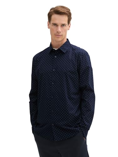 TOM TAILOR Herren Tailliertes Hemd mit Alloverprint,36038 - Navy dot Design, XXL von TOM TAILOR