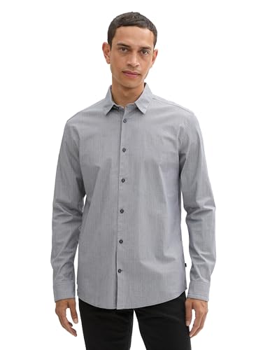 TOM TAILOR Herren Tailliertes Hemd mit Alloverprint,36040 - Navy White fine Check, XXL von TOM TAILOR