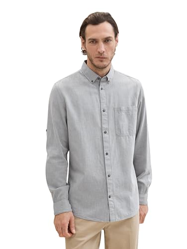 TOM TAILOR Herren Tailliertes Hemd mit Turn-Up Ärmeln, navy horizontal structure, L von TOM TAILOR