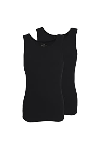 TOM TAILOR Herren Tank-Top, Baumwolle, Doppelripp, schwarz, Uni, 2er Pack L von TOM TAILOR