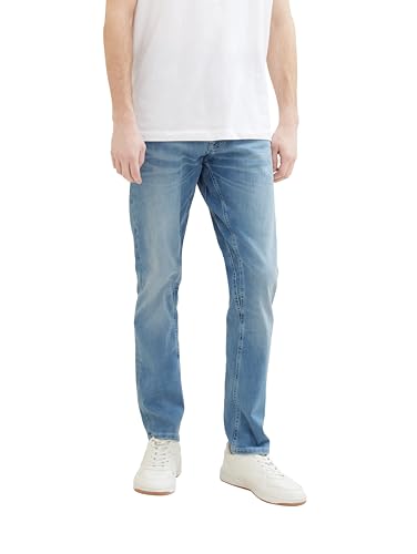 TOM TAILOR Herren Tapered Regular Jeans mit Stretch, 10118 - Used Light Stone Blue Denim, 32/32 von TOM TAILOR