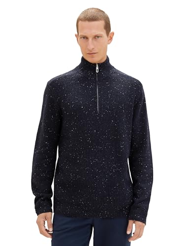 TOM TAILOR Herren Troyer Pullover mit Reißverschluss, sky captain multicolor neps, S von TOM TAILOR