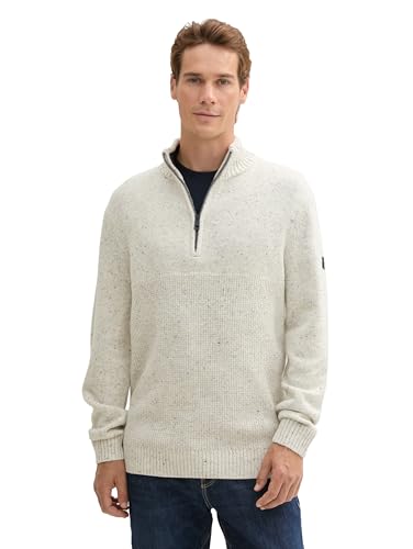 TOM TAILOR Herren Troyer Strickpullover, 36943 - Offwhite Melange Multi Neps, M von TOM TAILOR