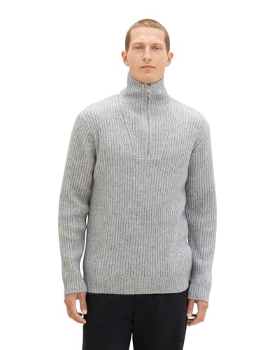 TOM TAILOR Herren Troyer Strickpullover, Grey Heather Melange, XL von TOM TAILOR