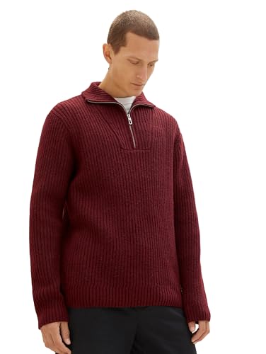 TOM TAILOR Herren Troyer Strickpullover, Tawny Port Red, L von TOM TAILOR