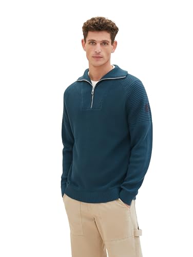 TOM TAILOR Herren Troyer Strickpullover, deep pond green, XL von TOM TAILOR