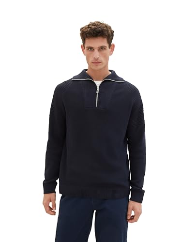 TOM TAILOR Herren Troyer Strickpullover, sky captain blue, M von TOM TAILOR