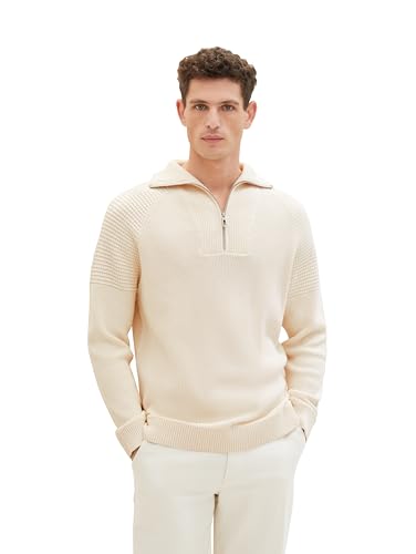 TOM TAILOR Herren Troyer Strickpullover, vintage beige, L von TOM TAILOR