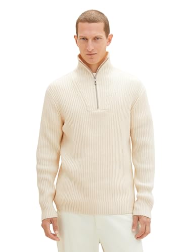 TOM TAILOR Herren Troyer Strickpullover, vintage beige, XL von TOM TAILOR