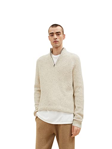 TOM TAILOR Herren 1033657 Troyer Strickpullover, 31547 - Offwhite Melange Knitted Neps, 3XL von TOM TAILOR