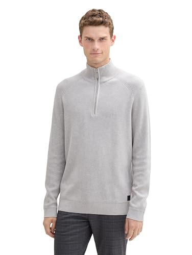 TOM TAILOR Herren Troyer Strickpullover aus Baumwolle, 15398 - Light Stone Grey Melange, XXL von TOM TAILOR