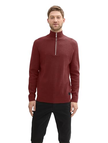 TOM TAILOR Herren Troyer Strickpullover aus Baumwolle, 35676 - Burgundy Dark Red Melange, M von TOM TAILOR