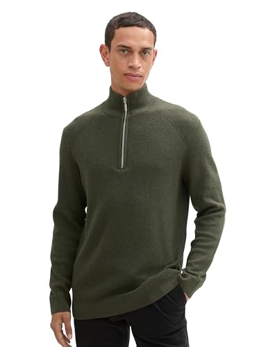 TOM TAILOR Herren Troyer Strickpullover aus Baumwolle, 36230 - Rosin Green Melange, XL von TOM TAILOR