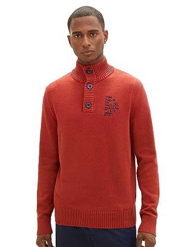 TOM TAILOR Herren Troyer Strickpullover mit Knopfleiste aus Baumwolle, velvet red, M von TOM TAILOR