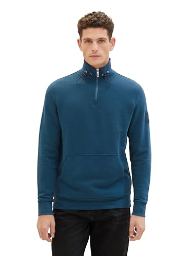 TOM TAILOR Herren Troyer Sweatshirt mit Kängurutasche, deep pond green, L von TOM TAILOR