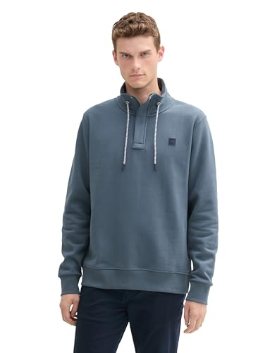 TOM TAILOR Herren Troyer Sweatshirt mit Logo-Badge, 27604 - Stormy Blue, XXL von TOM TAILOR