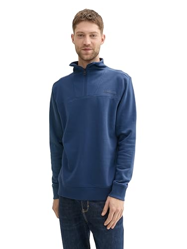 TOM TAILOR Herren Troyer Sweatshirt mit Logo-Print,26779 - Nighttime Blue, XXL von TOM TAILOR