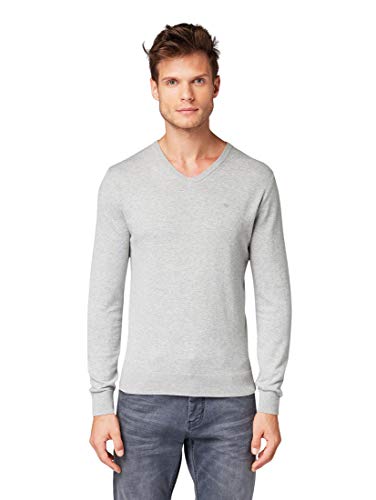 TOM TAILOR Herren 1012820 Basic Strickpullover Mit V-Ausschnitt, 14427 - Light Soft Grey Melange, XXL EU von TOM TAILOR