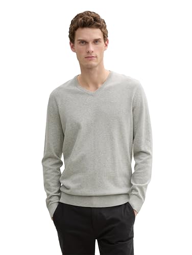 TOM TAILOR Herren 1012820 Basic Strickpullover Mit V-Ausschnitt, 14427 - Light Soft Grey Melange, S EU von TOM TAILOR