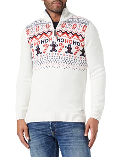 TOM TAILOR Herren Weihnachtspullover mit Stehkragen 1032308, 30804 - White Navy Placed Jacquard, S TOM TAILOR Herren Weihnachtspullover mit Stehkragen 1032308, 30804 - White Navy Placed Jacquard, S von TOM TAILOR