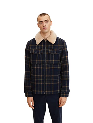 TOM TAILOR Herren Wolljacke mit Karo-Muster 1033512, 30545 - Navy Brown Check, L von TOM TAILOR