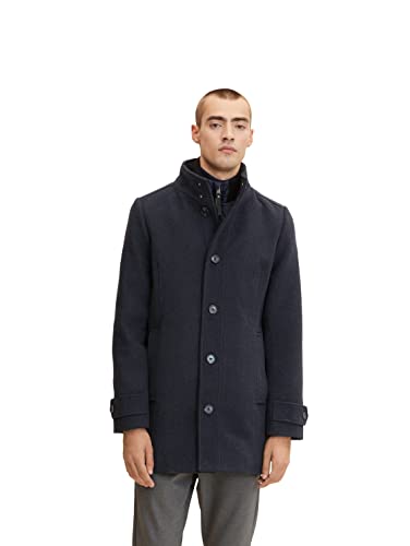 TOM TAILOR Herren Wollmantel mit Innenjacke 1032506, 24258 - Navy Blue Structure, XXL von TOM TAILOR