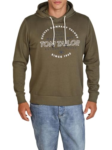 TOM TAILOR Hoodie Herren Regular Fit Kapuzenpullover Pullover Print Schwarz,Größe:L, Farbe:Grape Leaf Green (10669) von TOM TAILOR