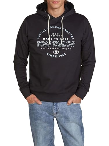 TOM TAILOR Hoodie Herren Regular Fit Kapuzenpullover Pullover Print Schwarz,Größe:S, Farbe:Almost Black (10916) von TOM TAILOR